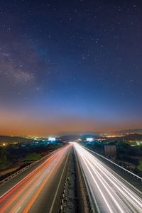 Preview wallpaper starry sky, night, road, traffic