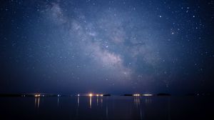 Preview wallpaper starry sky, night, shore