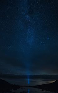 Preview wallpaper starry sky, night, silhouette, horizon, stars, sky, loneliness, lonely