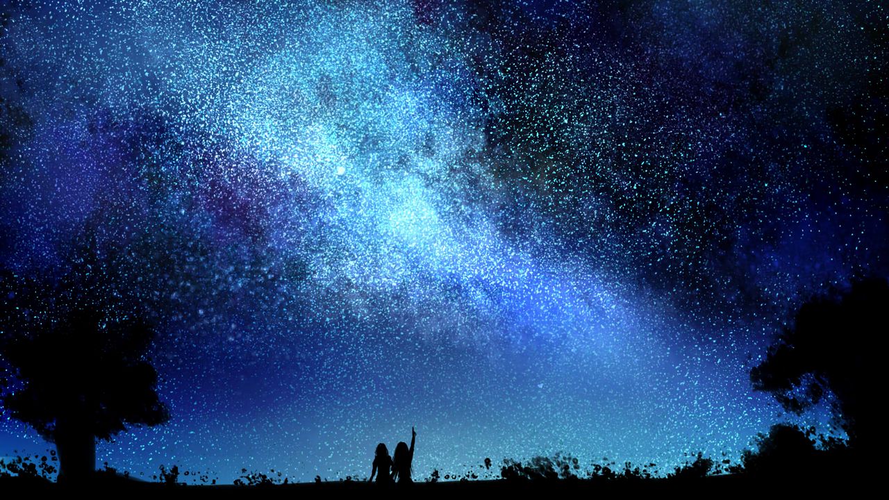 Wallpaper starry sky, night, silhouettes, dark, art