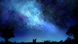 Preview wallpaper starry sky, night, silhouettes, dark, art