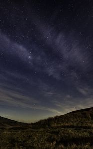 Preview wallpaper starry sky, night, starry landscape, radiance, hills