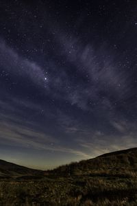 Preview wallpaper starry sky, night, starry landscape, radiance, hills