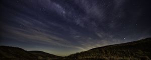 Preview wallpaper starry sky, night, starry landscape, radiance, hills