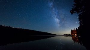 Preview wallpaper starry sky, night, stars, lake