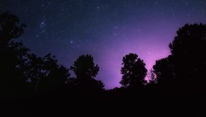 Preview wallpaper starry sky, night, stars, landscape, trees