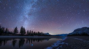 Preview wallpaper starry sky, night, stars, long exposure, blur, landscape