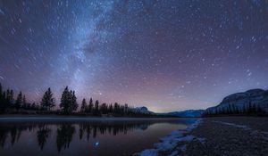 Preview wallpaper starry sky, night, stars, long exposure, blur, landscape