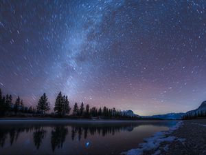 Preview wallpaper starry sky, night, stars, long exposure, blur, landscape