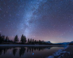 Preview wallpaper starry sky, night, stars, long exposure, blur, landscape