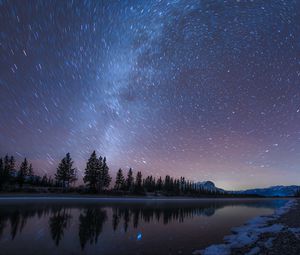 Preview wallpaper starry sky, night, stars, long exposure, blur, landscape