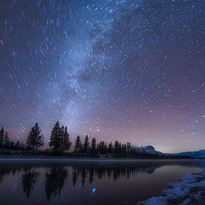 Preview wallpaper starry sky, night, stars, long exposure, blur, landscape