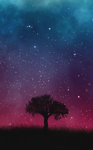 Preview wallpaper starry sky, night, tree