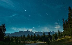 Preview wallpaper starry sky, night, trees, mountains