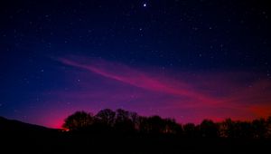 Preview wallpaper starry sky, night, trees, clouds