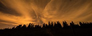 Preview wallpaper starry sky, night, trees, clouds, dark, shine, stars