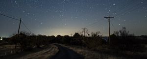 Preview wallpaper starry sky, night, turn, road, marking