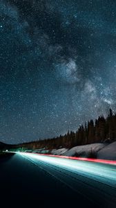 Preview wallpaper starry sky, road, night, stars, long exposure