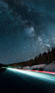 Preview wallpaper starry sky, road, night, stars, long exposure