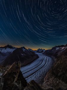 Preview wallpaper starry sky, road, rocks, twisting