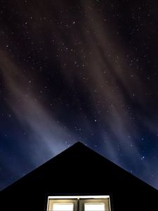 Preview wallpaper starry sky, roof, night, window