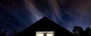 Preview wallpaper starry sky, roof, night, window