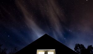 Preview wallpaper starry sky, roof, night, window