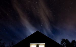 Preview wallpaper starry sky, roof, night, window