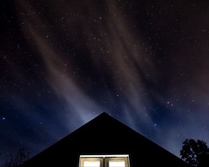 Preview wallpaper starry sky, roof, night, window