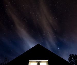 Preview wallpaper starry sky, roof, night, window