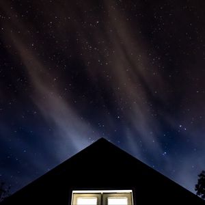 Preview wallpaper starry sky, roof, night, window