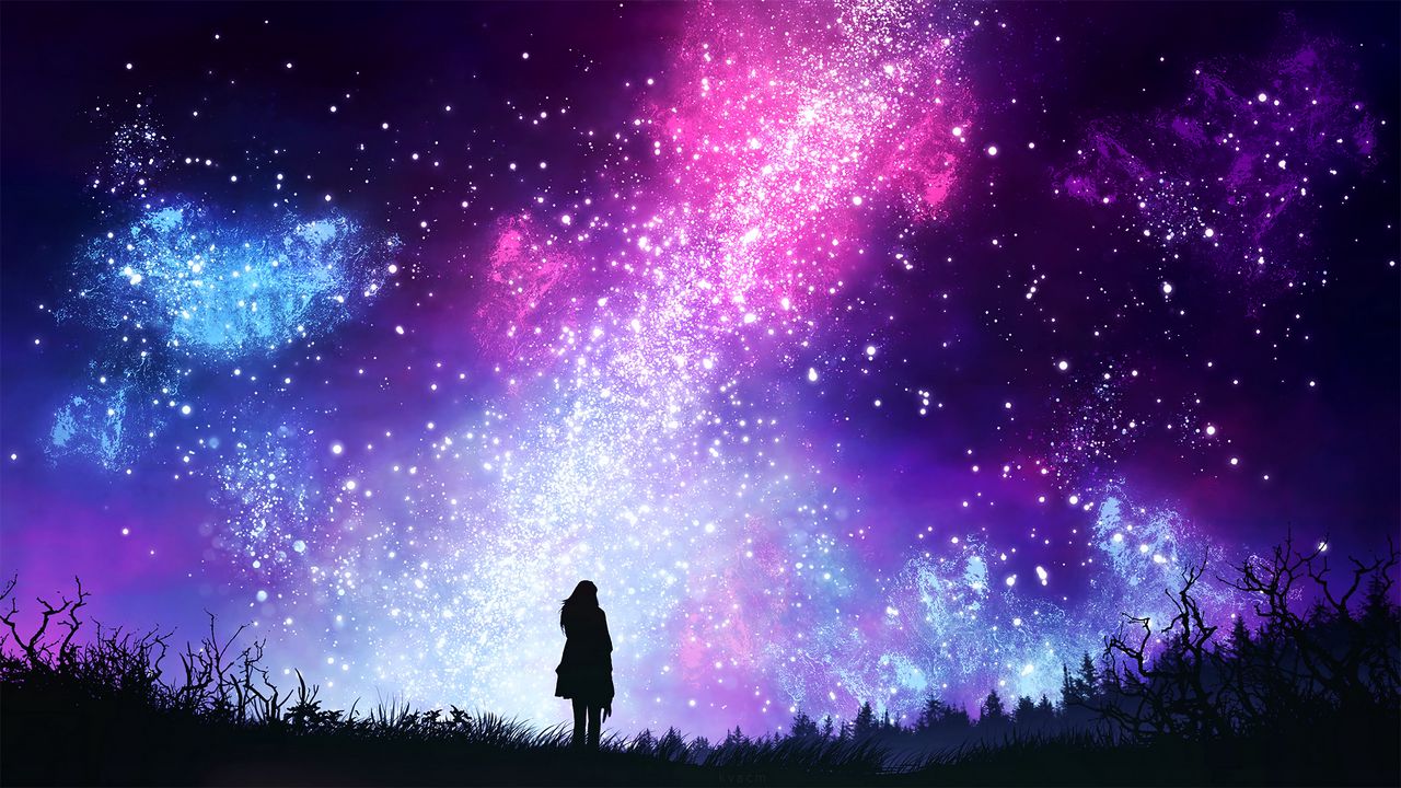 Wallpaper starry sky, silhouette, art, shine, brilliant, stars