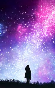 Preview wallpaper starry sky, silhouette, art, shine, brilliant, stars