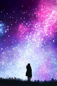 Preview wallpaper starry sky, silhouette, art, shine, brilliant, stars