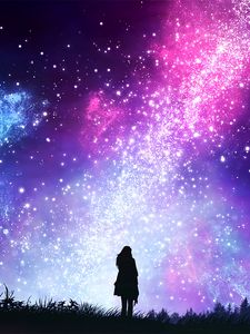 Preview wallpaper starry sky, silhouette, art, shine, brilliant, stars