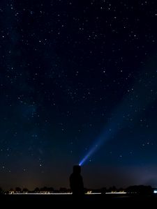 Preview wallpaper starry sky, silhouette, light, ray, night