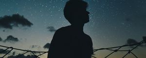 Preview wallpaper starry sky, silhouette, loneliness