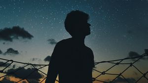 Preview wallpaper starry sky, silhouette, loneliness