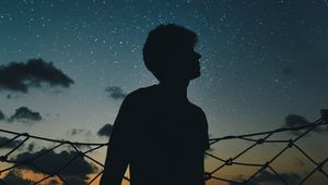 Preview wallpaper starry sky, silhouette, loneliness