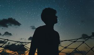 Preview wallpaper starry sky, silhouette, loneliness