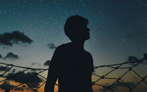 Preview wallpaper starry sky, silhouette, loneliness
