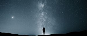 Preview wallpaper starry sky, silhouette, loneliness, solitude, dark, shine