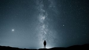 Preview wallpaper starry sky, silhouette, loneliness, solitude, dark, shine