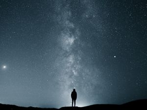 Preview wallpaper starry sky, silhouette, loneliness, solitude, dark, shine