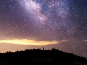 Preview wallpaper starry sky, silhouette, night, solitude, sky