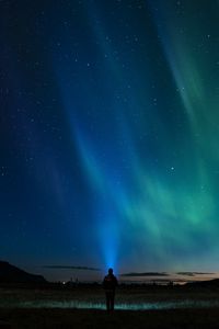 Preview wallpaper starry sky, silhouette, northern lights, loneliness