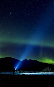 Preview wallpaper starry sky, silhouette, northern lights, loneliness, light, night