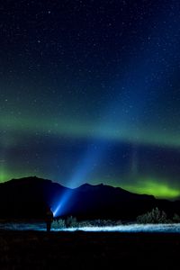 Preview wallpaper starry sky, silhouette, northern lights, loneliness, light, night