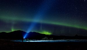 Preview wallpaper starry sky, silhouette, northern lights, loneliness, light, night
