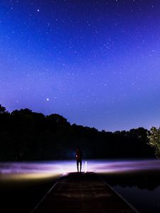 Preview wallpaper starry sky, silhouette, stars, night, fog